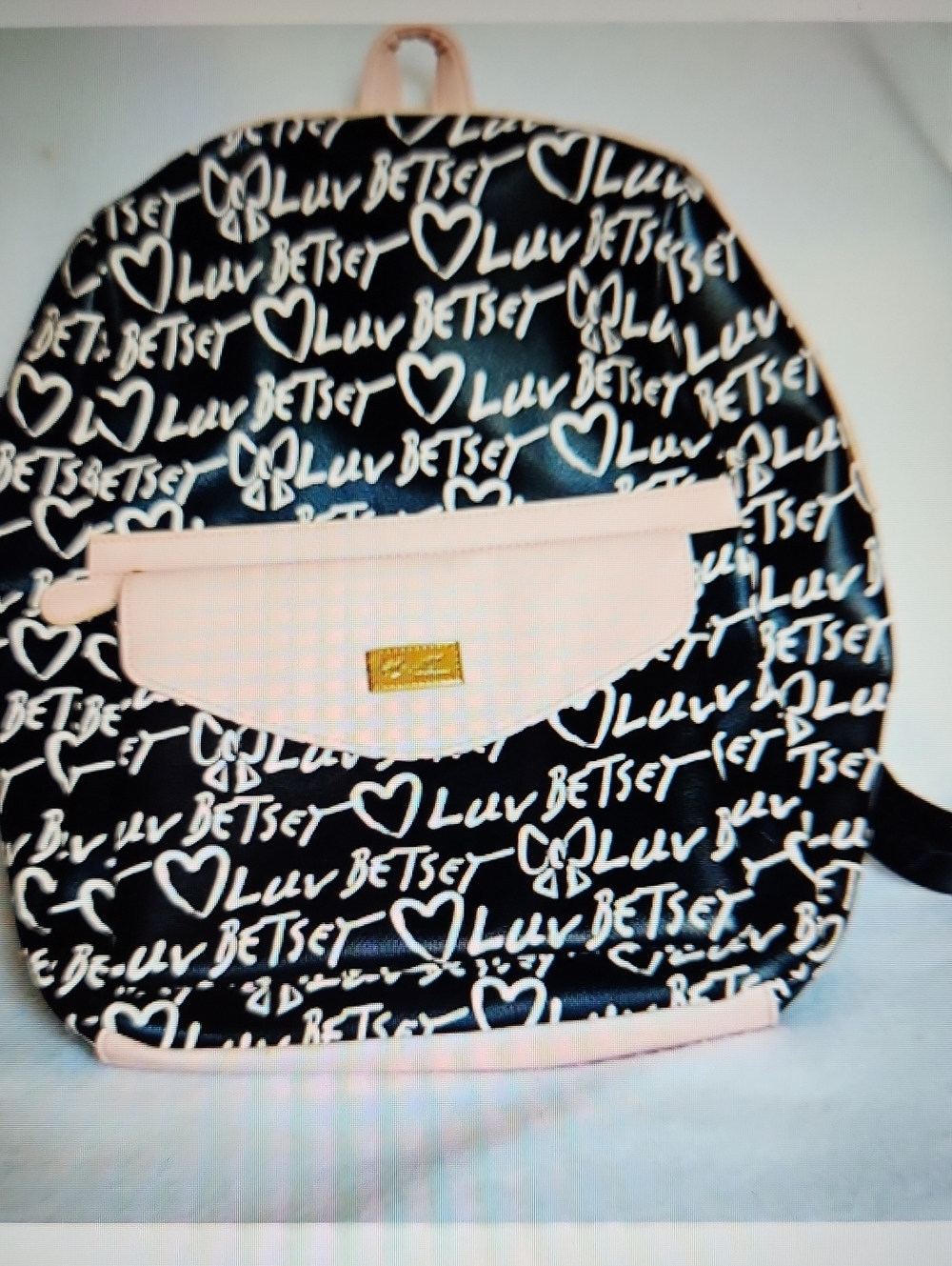 Betsey Johnson Black & Pink 'Luv Betsey' Heart Script Backpack Gold Zip